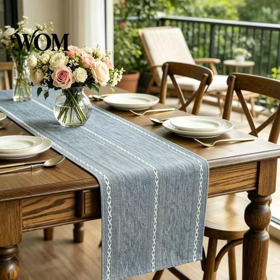 Camino de Mesa Versátil Algodón Lino para Mesa de Comedor, Minimalista Nórdico Escritorio Largo Línea Geométrica Cocina Café Té Decoración Natural Rústica para el Hogar
