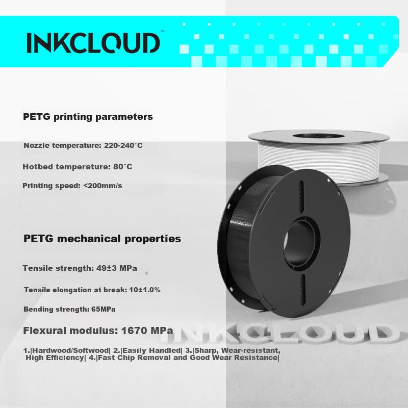 INKCLOUD 3D Printing Consumables PETG Suitable for Tuozhu/Chuangxiang Sanwei/Aileku/Zongwei Lifang/Jiguang Erwo 3D Printer Filament White 1kg
