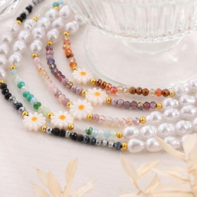 South Korea'S New Niche Design Sense Bead Crystal Beaded Contrasting Color Necklace Female Daisy Steel Ball