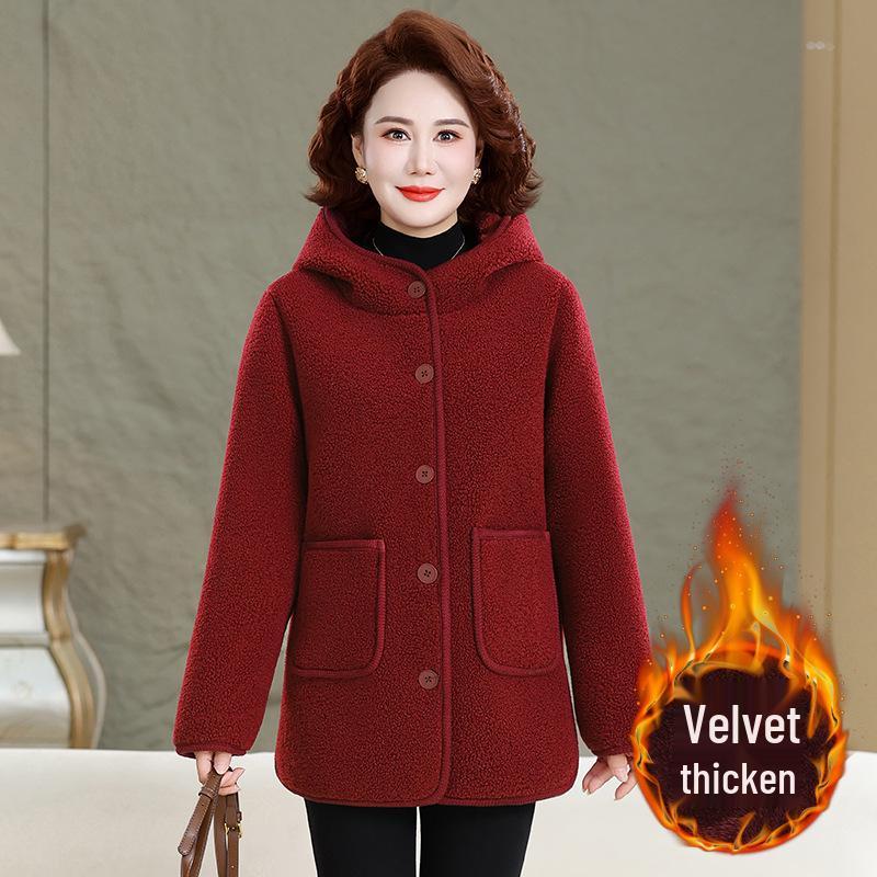 2025 Stylish Mother’s Winter Jacket: Velvet Cotton Padded, Fleece, Thickened Warm Outerwear for Middle-aged & Elderly Women