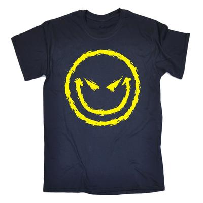 Evil Smiling Face 100% Cotton T-shirt Mens Tees Top Cool Dj Attitude Rave Bad Demon Birthday Fashion Gift