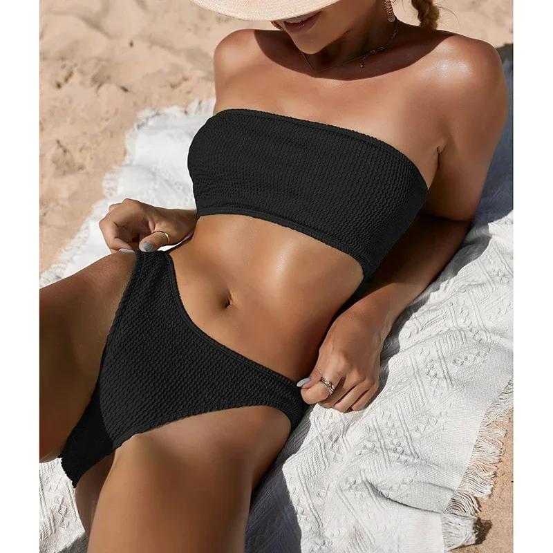 Riseado Sexy Bikini Swimwear Women Textured Swimsuit One Shoulder biquinis Beachwear Bathing Suits