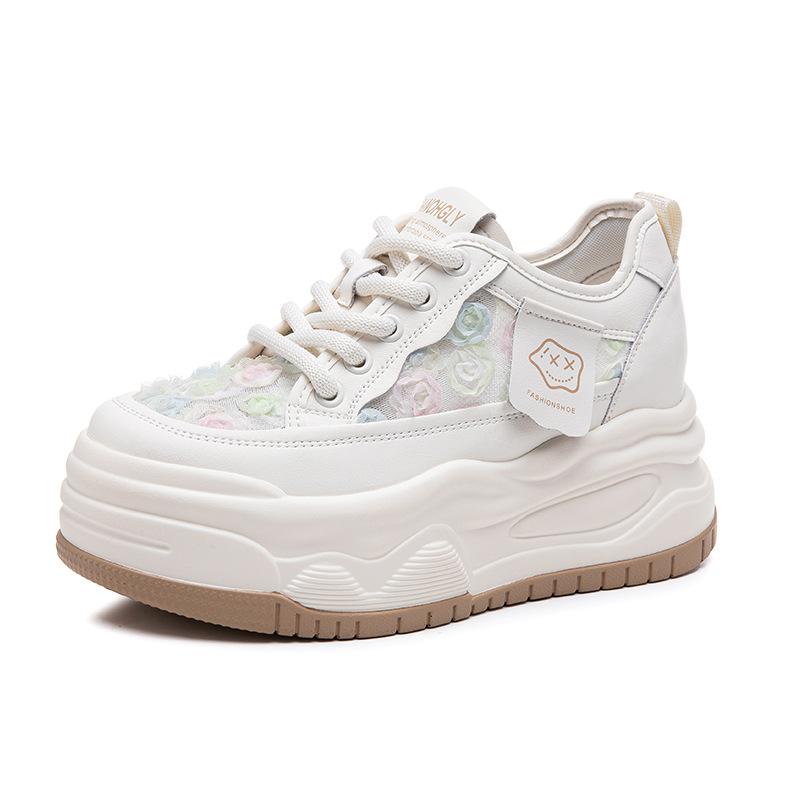 Leather little white shoes women's new single-mesh breathable thick-soled heightening sports and leisure shoes versatile muffin board shoes