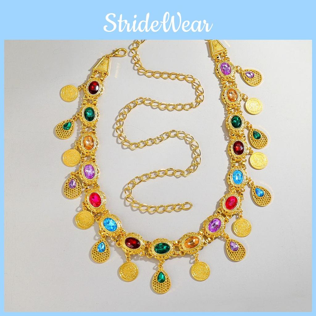 Modern Arabic Jewelry Gold Alloy Acrylic Gem Waist Chain With Hollow Design For Female Fashion