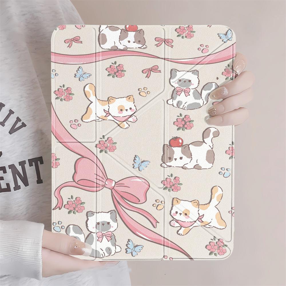 Bow Cat Y Fold Sticker Tablet Protective Case Suitable for iPad 11 Inch Transparent iPad Pro13 with Pen Slot