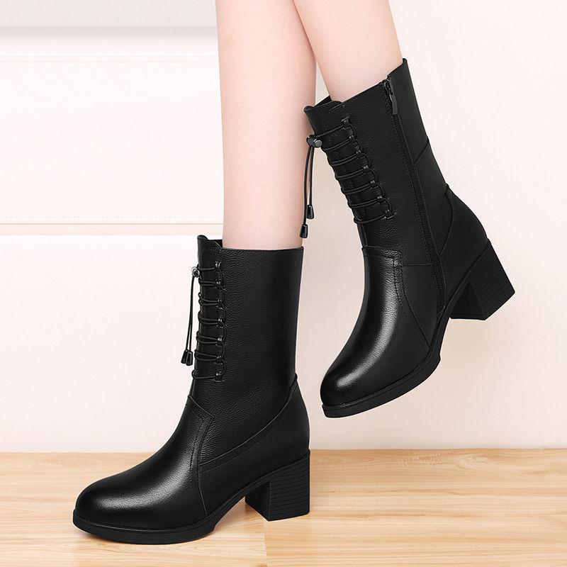 Fashion Autumn Winter Warm Leather Women's Half High Boots Gyaru Goth Work Trend 2025 Footwear on Promotion Pu Hot Ladies Mid Calf Shoes