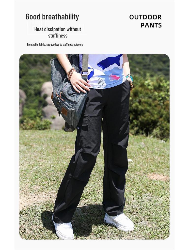 Damen Leichte Schnelltrocknende Cargohose: Atmungsaktive, Mehrfach-Taschen, Bündchen-Outdoor-Sporthose
