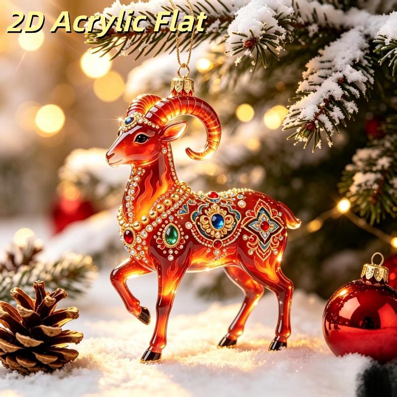 2D Acrylic Goat Christmas Tree Pendants Cute Animal Sheep Hanging Ornaments For Xmas Tree Decor Party Supplies  Year Gifts