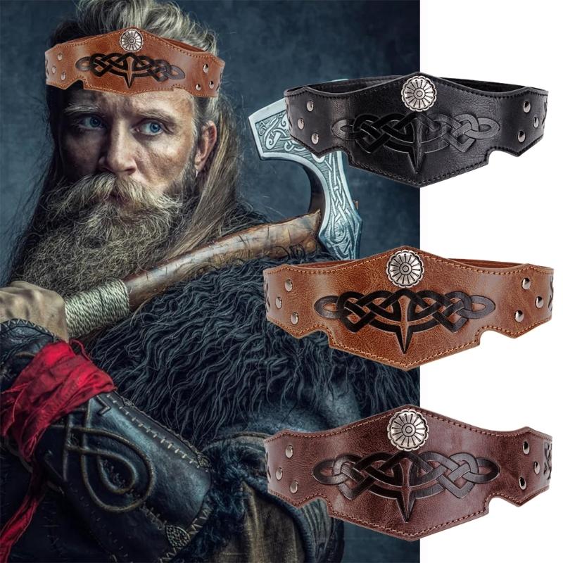Adjustable Leather Headband Medieval Knight Headband Halloween Cosplay Accessory Headgear Motorcycle Driving Headwear