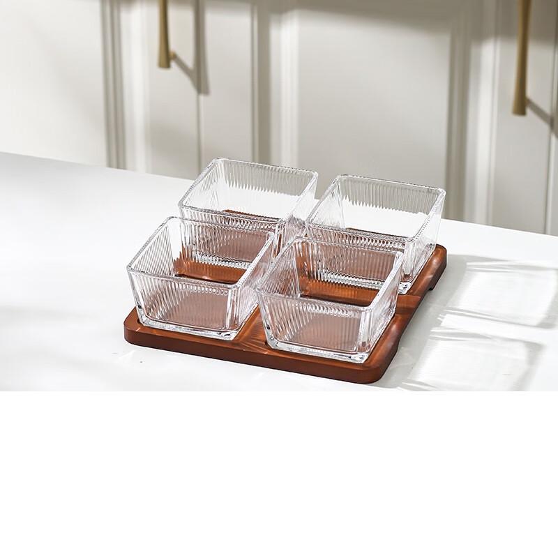 Wutuo Modern Chinese Glass Divided Snack Tray with Lid