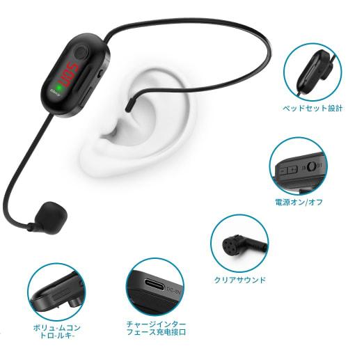 Giecy Wireless Microphone, Portable Stage Speaker, 50m Transmission Range, Auto Pairing, Volume Adjustment, Ear-Hook Type, Japanese Instruction Manual