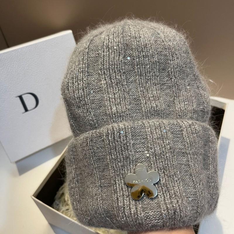 Sequin Flower Rabbit Hair Knit Beanie Warm Ear Flap Hat Women Fall Winter
