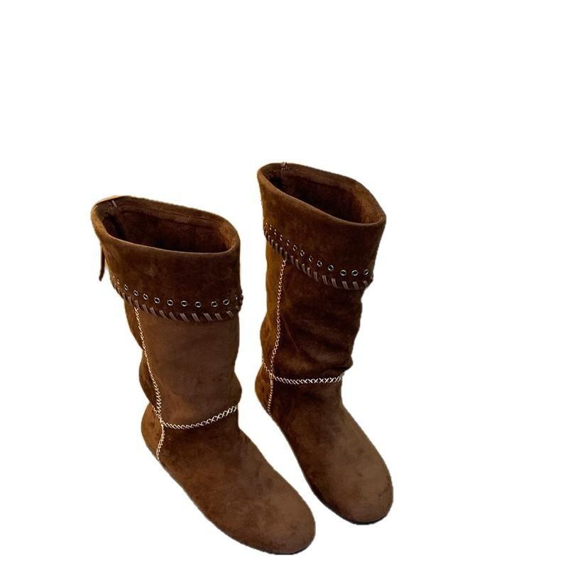 French retro long fashion boots 2025 autumn and winter new versatile thick heel two wear thin boots