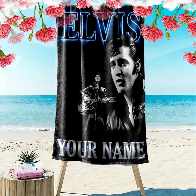 Name Custom Elvis Print Beach Towel, Large Soft Quick Dry Towel for Beach Camping Swimming