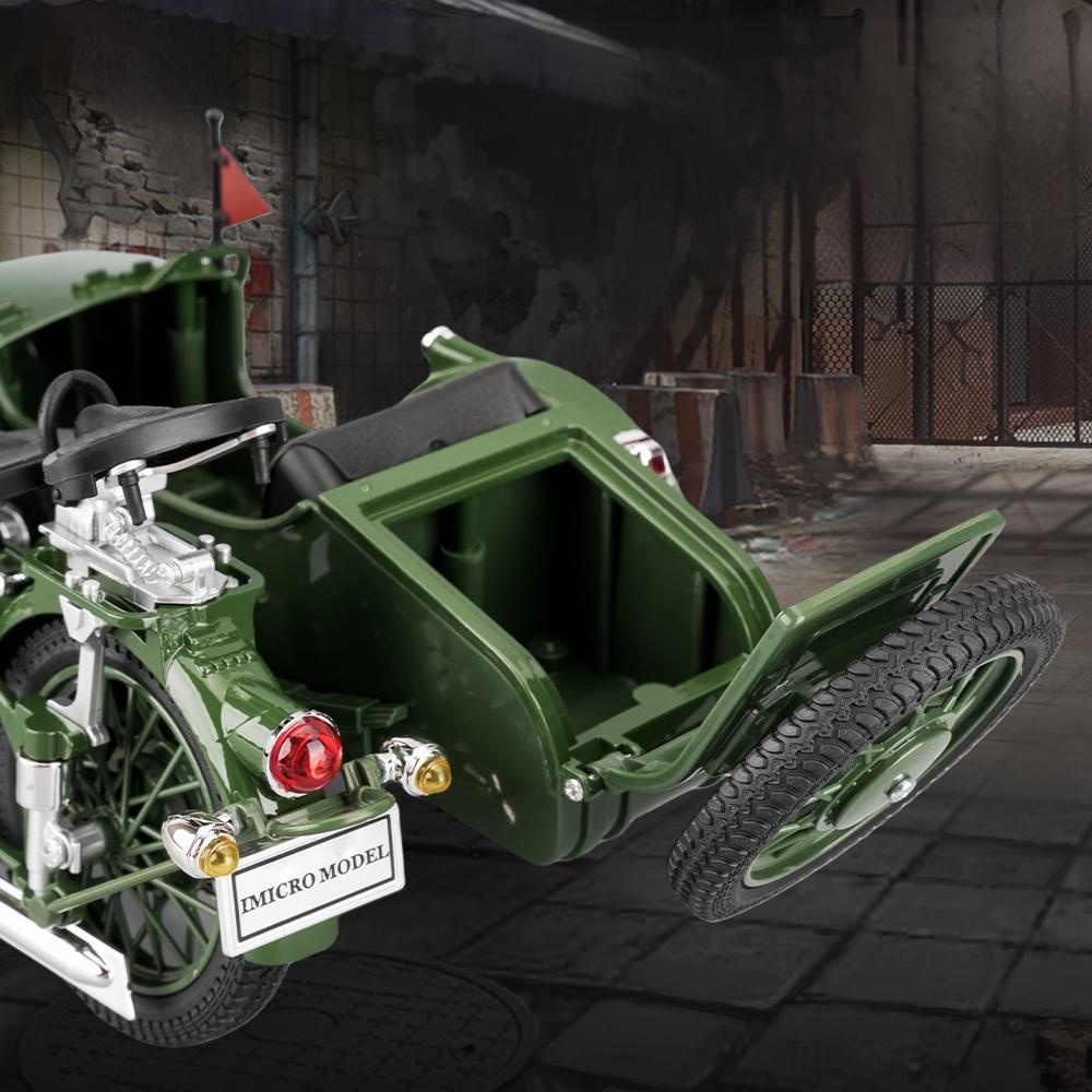 1/10 Ural M72 USSR Sidecar Motorcycle Alloy Metal Diecast Model Motorcycle Sound & Light Children's Toy Car Simulation Ornaments