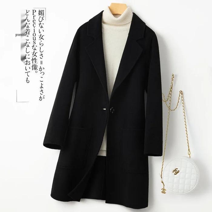 

Women s Mid-Length Double-Sided Wool Coat - Versatile for Autumn/Winter 2XL чёрный