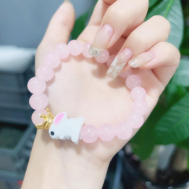 New glass rabbit bracelet cute sweet ice plate play bracelet versatile couple jewelry
