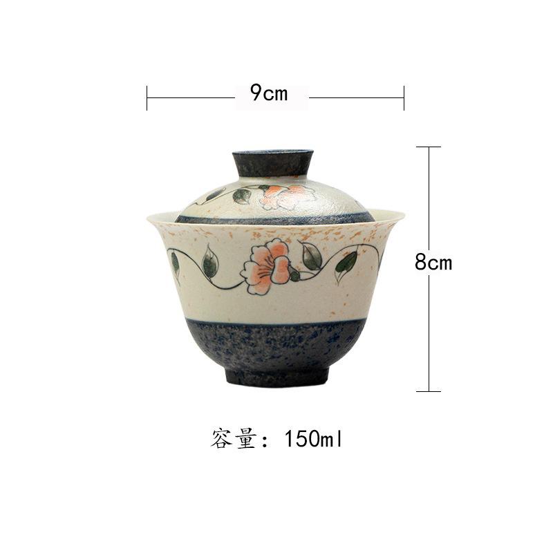 

150ml Hand-painted Camellia Gaiwan Ancient Tea Tureen Tea Bowl With Lid Kit Tea Brewing Cover Bowl Teaset Accessories Ornaments