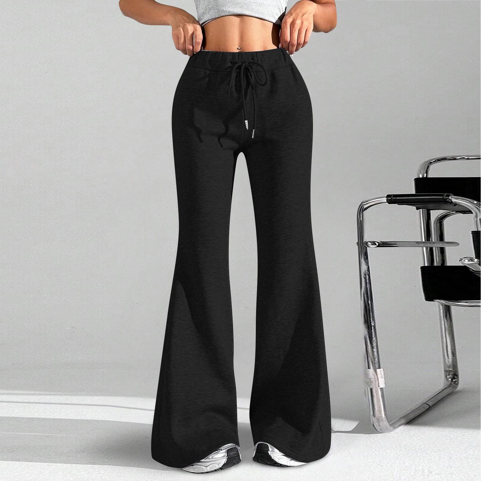 

Ladies Fashion Loose Draw String Waist Solid Color Cargo Pants Leisure Flares M