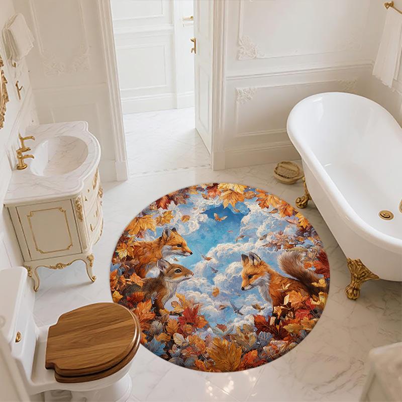 Fox  Round Area Rug,Carpet Rug for Living Room Bedroom Sofa Playroom Decor,Non-slip Floor Mat