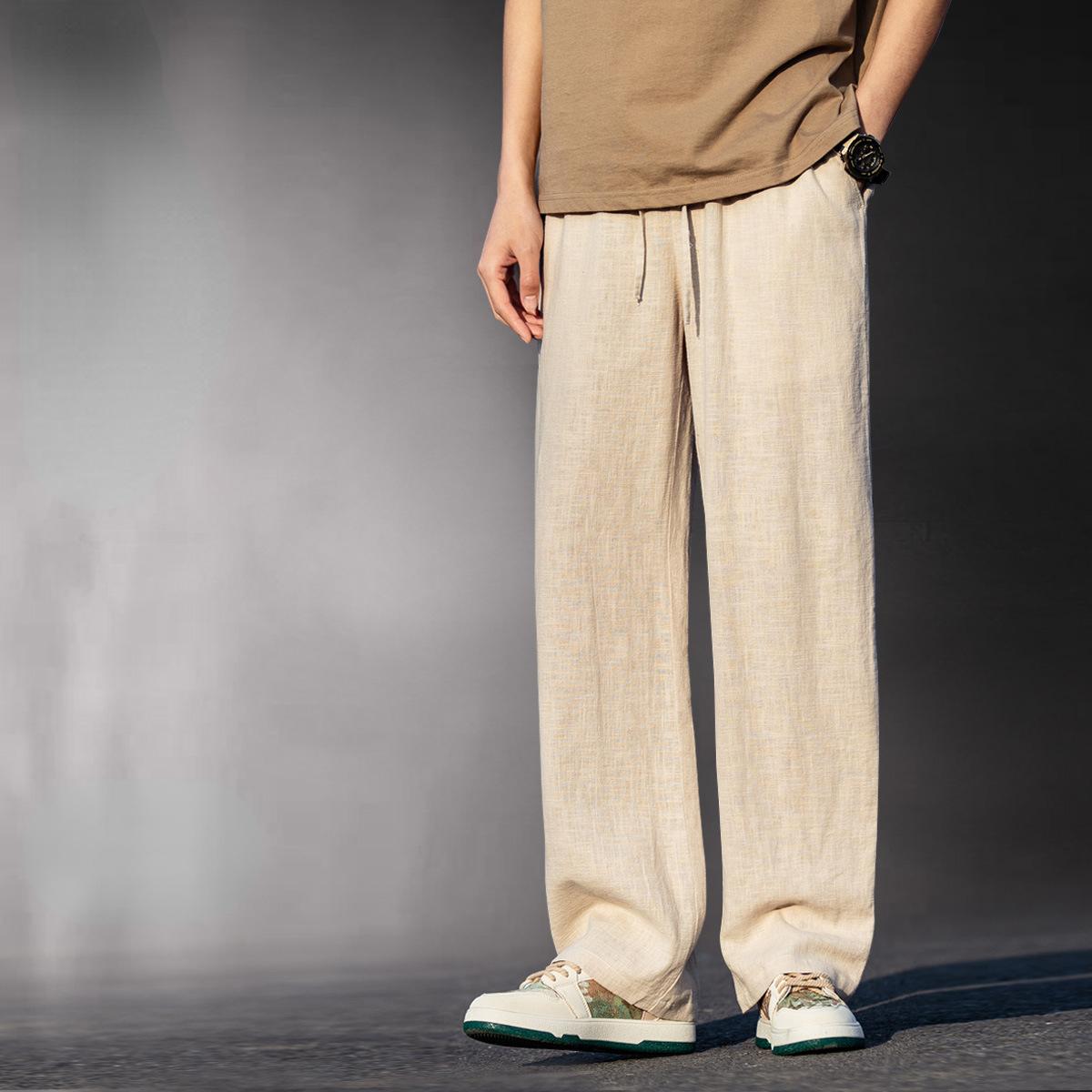 

Мужские летние повседневные хлопковые льняные свободные брюки для йоги на шнуровке, брюки, мужская одежда, спортивные свободные мужские брюки M хаки