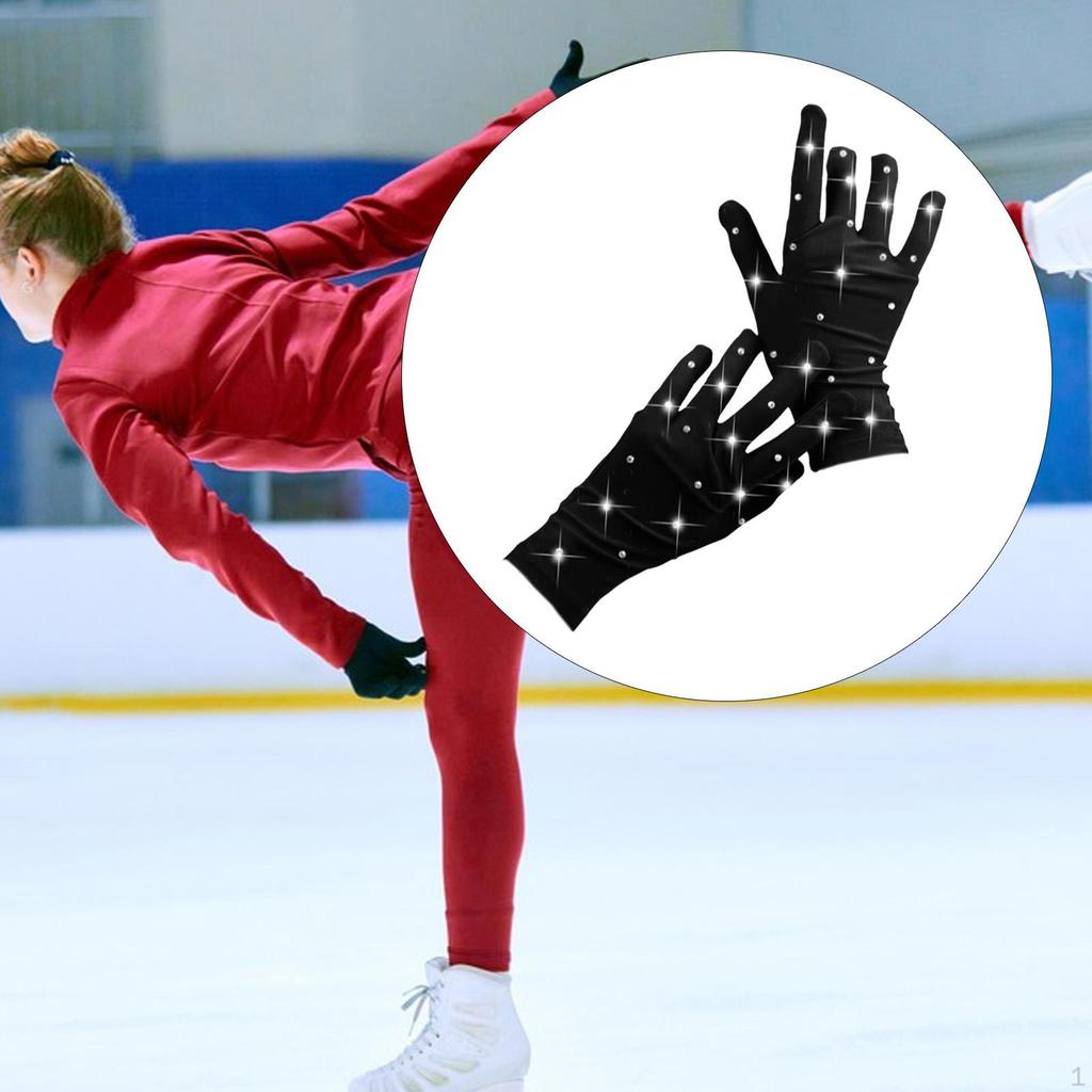 Figure Skating Competition Gloves Thermal Comfortable with Rhinestones Decoration Winter Skate