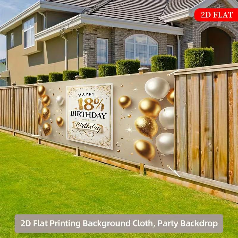 2D Gold Balloon 18 Happy Birthday Party Decoration Backdrop with Ribbon