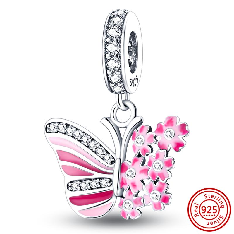 S925 Sterling Silver Mom Rose Print Pave Paw Sun Moon Vulture Butterfly Dangle Bead Fit Original  Bracelet Jewelry Making