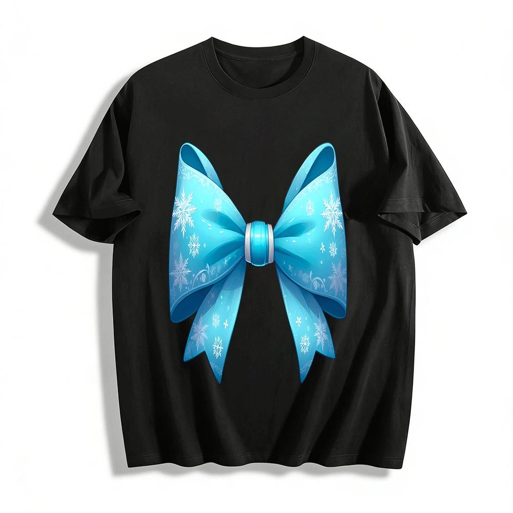 

Snowflake Bow Print Casual Long/Short Sleeve Top Pure cotton T-shirt XXS