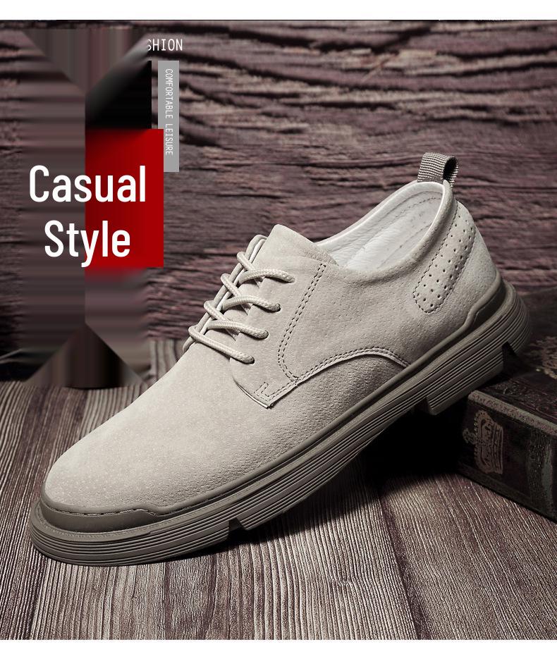 Men's European-Style Casual Round Toe Leather Shoes, Versatile Outdoor Low-Top Design