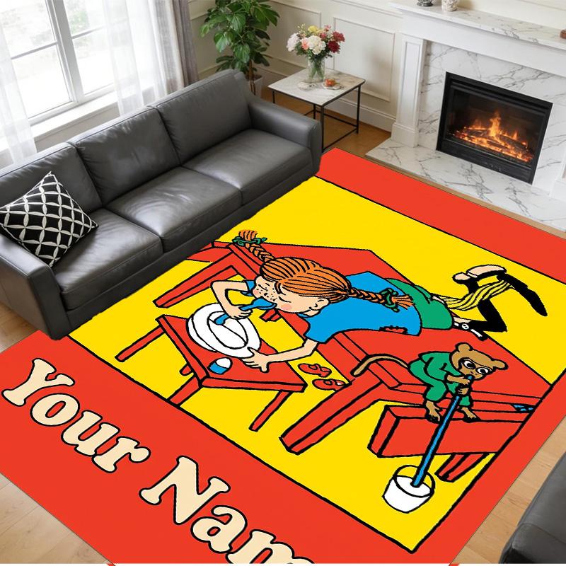 Crystal Velvet Rug Custom Name Text, Soft Non Slip Floor Mat Home DecorPippi Longstocking