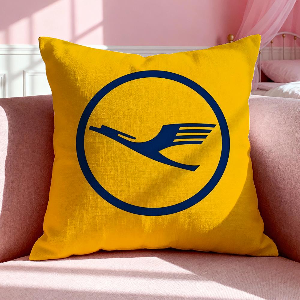Aviation L-Lufthansa Cushion Cover Breathable Linen Pillowcase Summer Odorless Eco-Friendly Invisible Zipper Washable