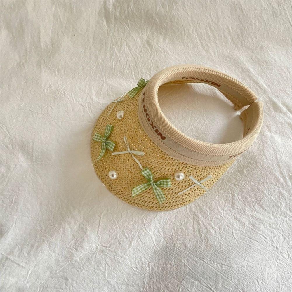 Bowknot Large Brim Sun Visor Cap Wide Brim Empty Top Baseball Cap Kids Summer Straw Hat  Beach