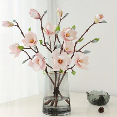 4 Pcs Artificial Magnolia Flower Bridal Wedding Bouquet Fake Wedding Flower Bouquet for Wedding Anniversary Party Home Office Garden Bridal Decor