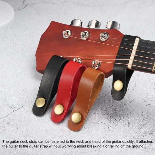 uxcell Guitar Headstock Strap Neck Adapter Leather Strap for Guitars, Red