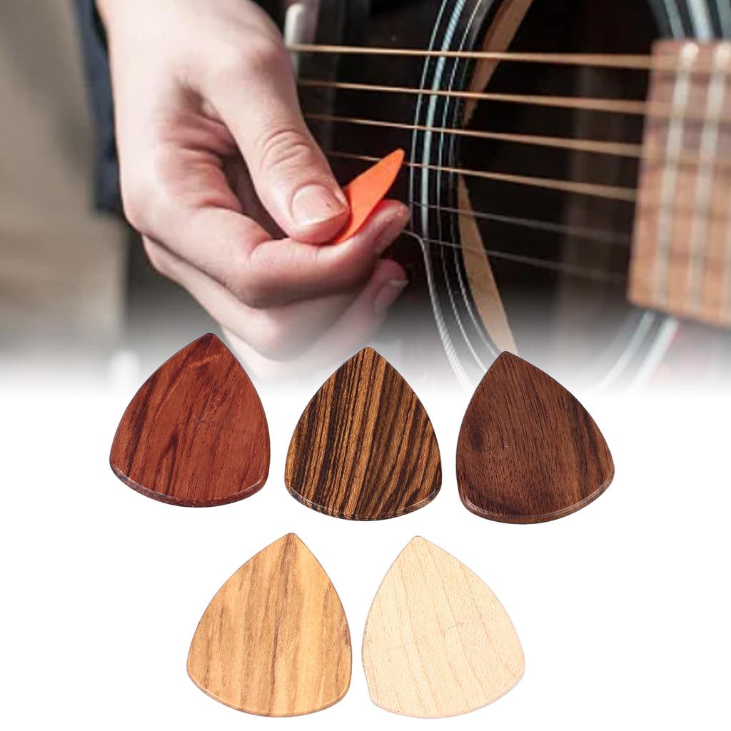 Guitar Picks Box Wooden Case Portable Holder Storage Container Solid Wood Accessories 1 Box with 5 Picks