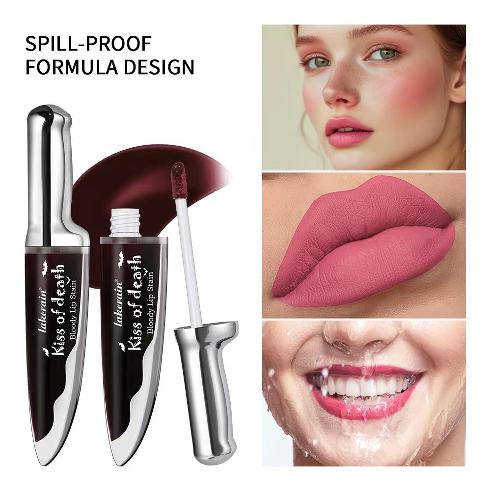 Polibek smrti Krvavá skvrna na rtech Tónování rtů Dlouhotrvající Voděodolný Nelepivý Barva ztmavne Matný Gotický Kosmetický
