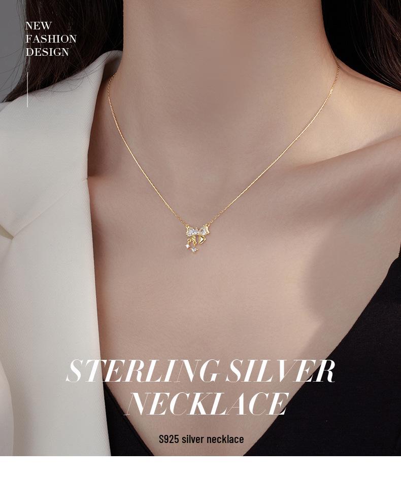 Silver Bow Star Necklace: Sweet Clavicle Chain for Women - Perfect Girlfriend Gift, 2024 Trend.