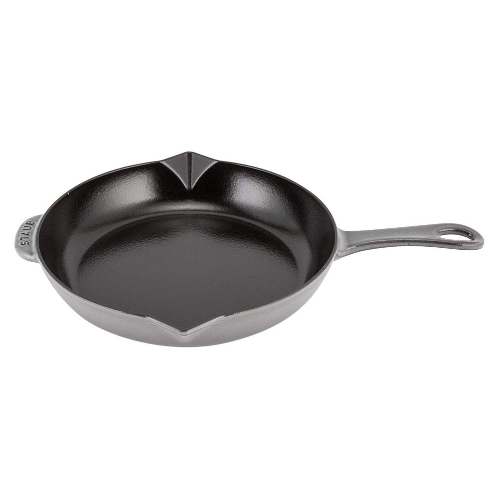 STAUB 26cm Enamel Frying Pan with Cast Iron Handle, Round, Graphite Gray, Induction Compatible, 1222618/40510-616-0