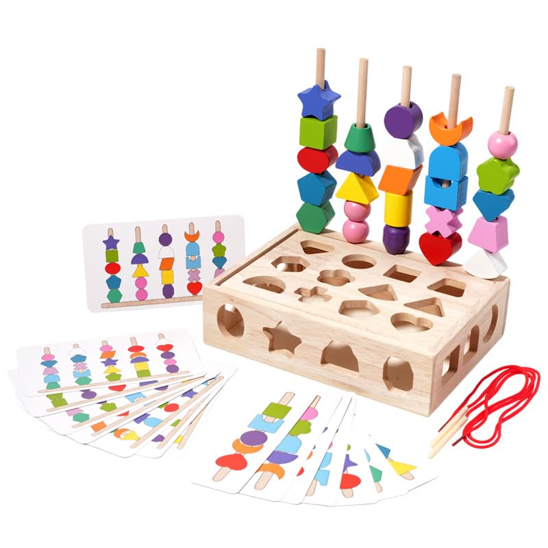 

NoaNoa Montessori Educational Toy, Threading Toy, Stick Game, Fitting, Shape Matching, Puzzle, Threading, for Toddlers Ages 2, 3, and 4, Dexterity