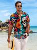 Nuova Camicia Casual a Maniche Corte da Uomo Teschio di Zucchero Coppia Fiori Intrecciati con Vestiti Colorati Stile Giorno dei Morti Festa Festiva Pendolarismo