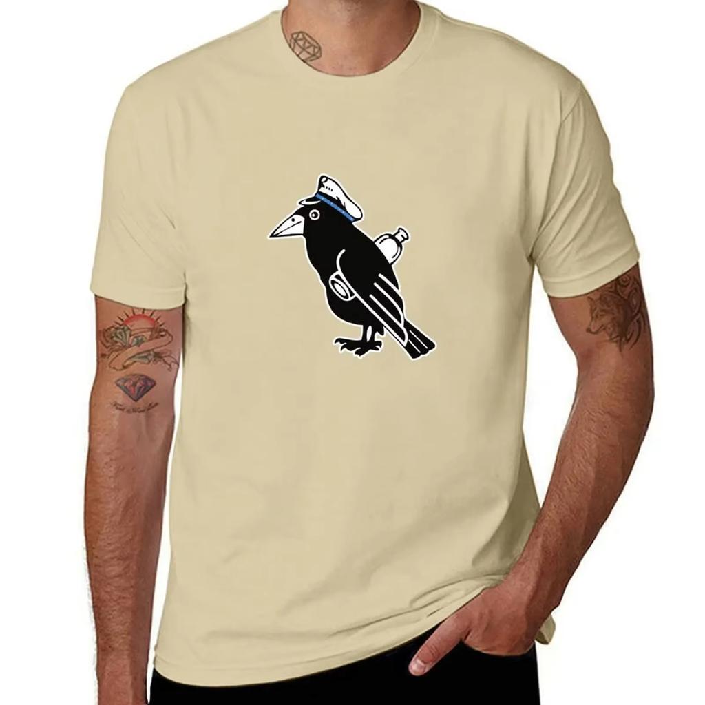 Raven with Bottle Wearing Cap - Clean Style T-Shirt Designer Shirts Anime Men Workout Shirt