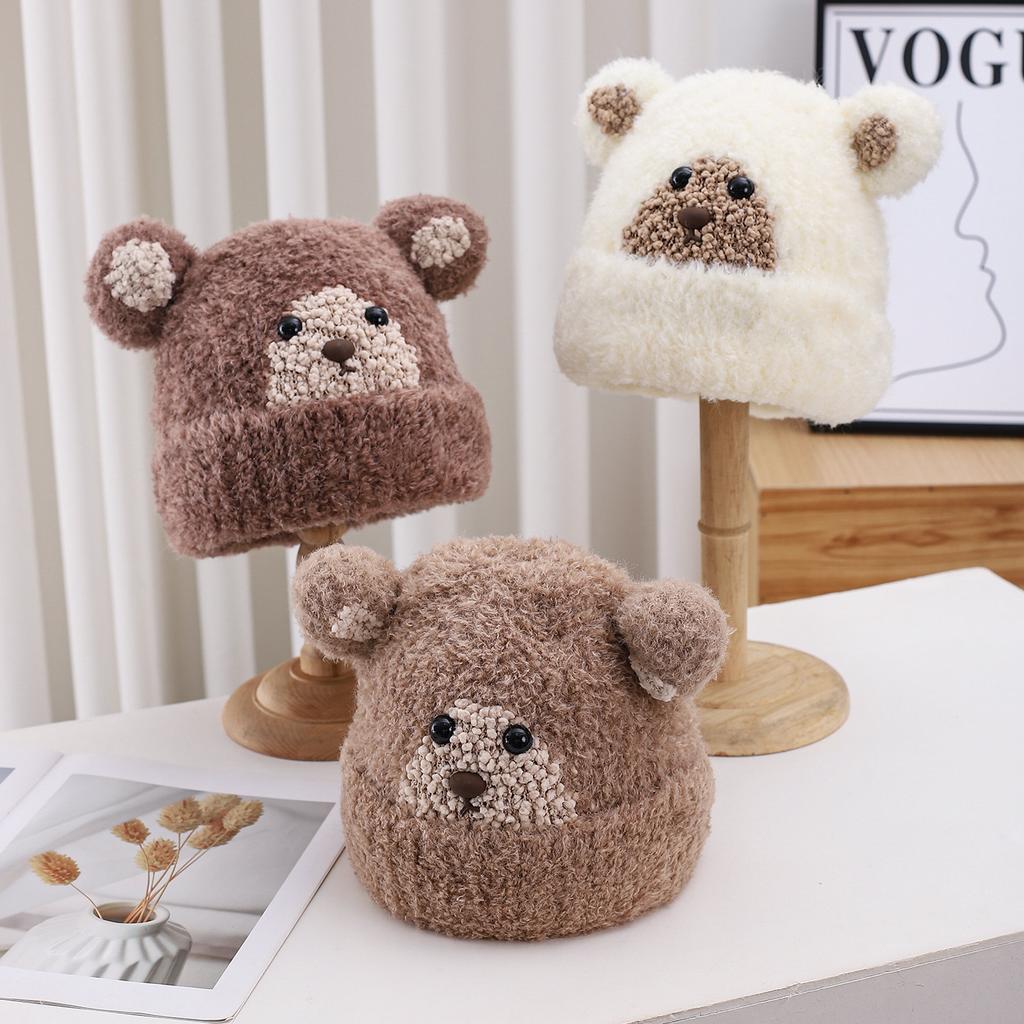 Cute Bear Warm Wool Hat Women'S Autumn And Winter Casual Thickened Velvet Knitted Hat Fashionable Cold Hat