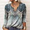2024 Autumn/Winter Loose and Comfortable Mini Women's Long Sleeve Printed V-neck Fashion T-shirt Women Long Sleeve Top
