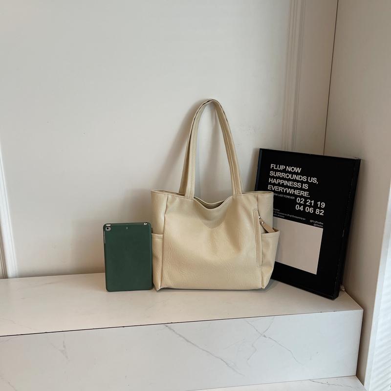 PU Shoulder Bag Women Solid Color Large Capacity Handbag Commuter Tote Bag
