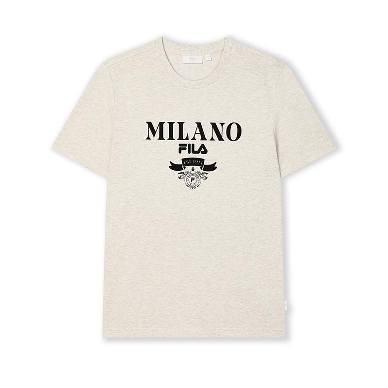 

FILA Milano American Vintage Comfortable Knit Letter Short Sleeve T-Shirt Men Tops Light-Khaki Flower-Gray F11M515102FLK M