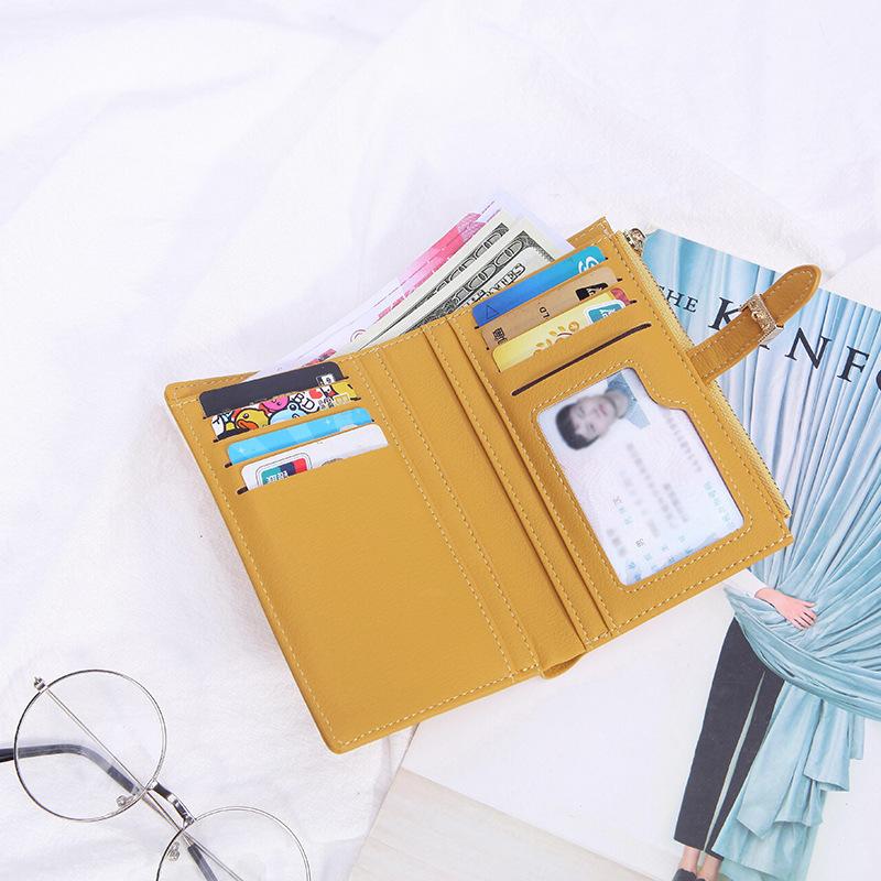 Trendy Women's Wallet Clutch PU Leather Simple Short Zipper Purse Chain Belt Buckle Female Wallets Card Holder