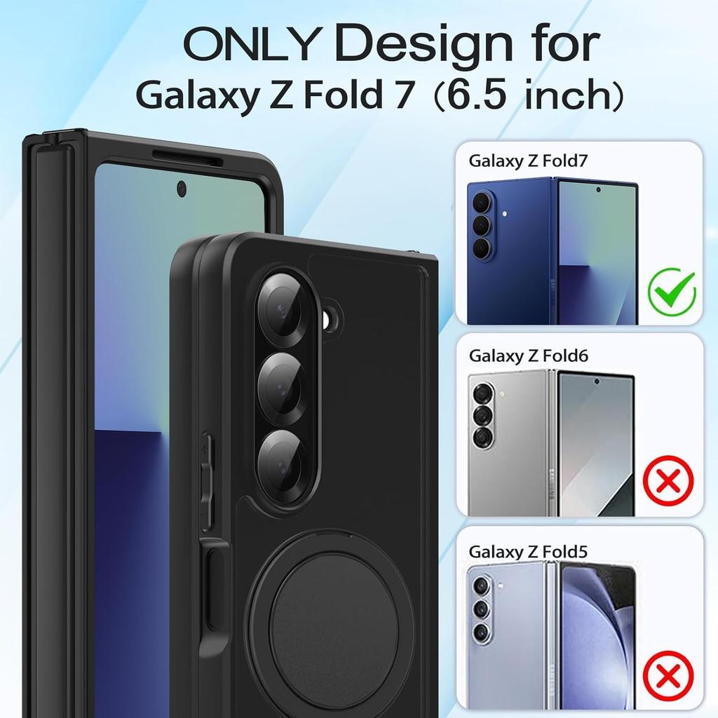 Magnetic Wireless Charging and Holder Case for Samsung Galaxy Z Fold 7, Hard Transparent Matte Protective Back Cover