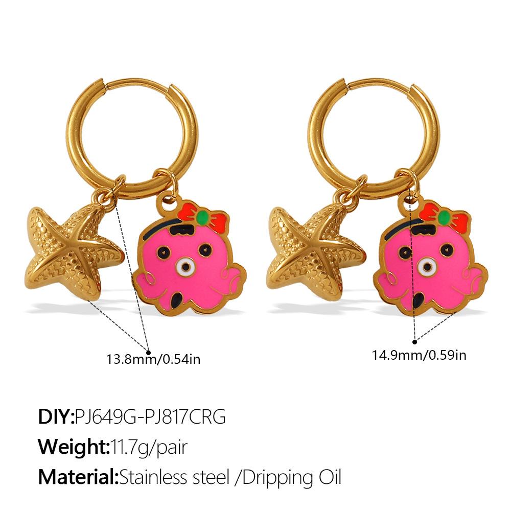 Ocean Wind DIY Dripping Octopus Turtle Pendant Earrings Stainless Steel Gold-plated Cute Earrings