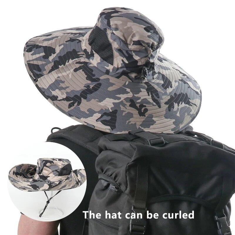 Wmcaps Zonnehoeden voor Mannen UV, Zonnehoed Heren Met Mesh, Safari Hoed Dames Opvouwbaar Brede Rand, Vissershoedje Wandelhoeden Zomer Tuinhoed Emmerhoed Boonie Cap (Lichtgrijs